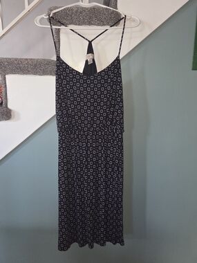 LOFT Black Midi Dress with White Geometric Print